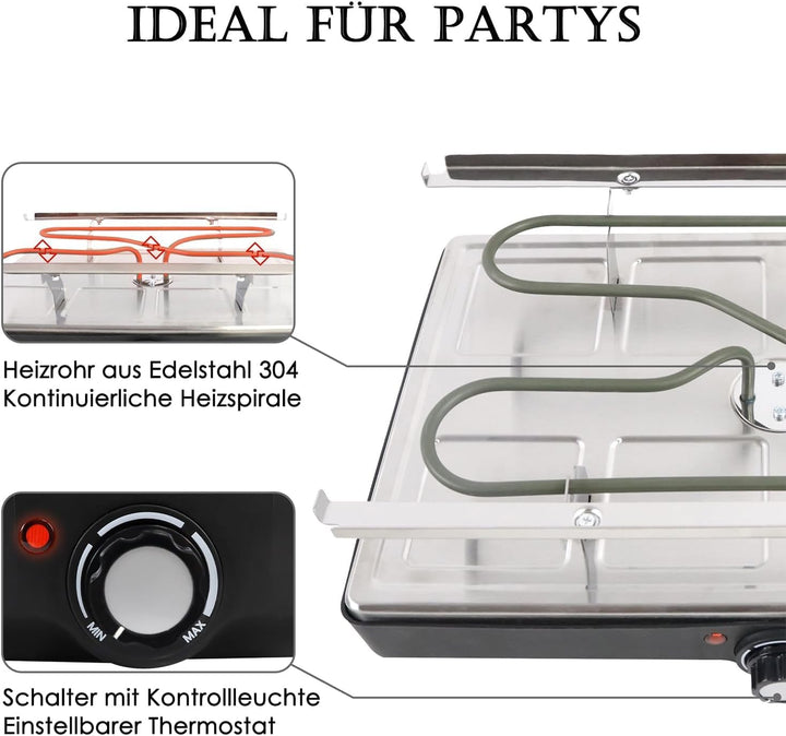 FIVMEN Raclette 8 Personen Raclette Grill 1400W mit 8 Pfännchen, 2 Granitplatte & Antihaftplatte Ele