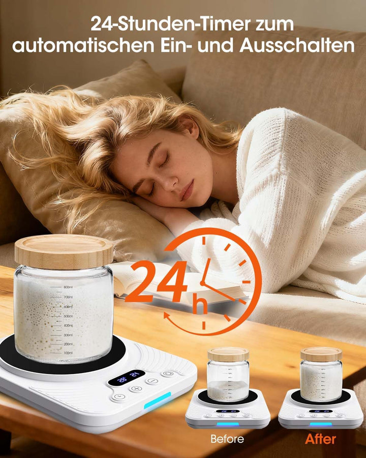 Sauerteigstarterwärmer, Wärmeplatte Präzise 1℃ Thermostat (21-43℃), 24H Timer, Automatische EIN/Aus-