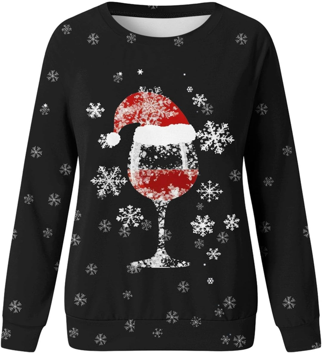 Weihnachtspullover Damen Weinglas Schneeflocken Druck Langarmshirt Farbverlauf Weihnachtspulli Chris