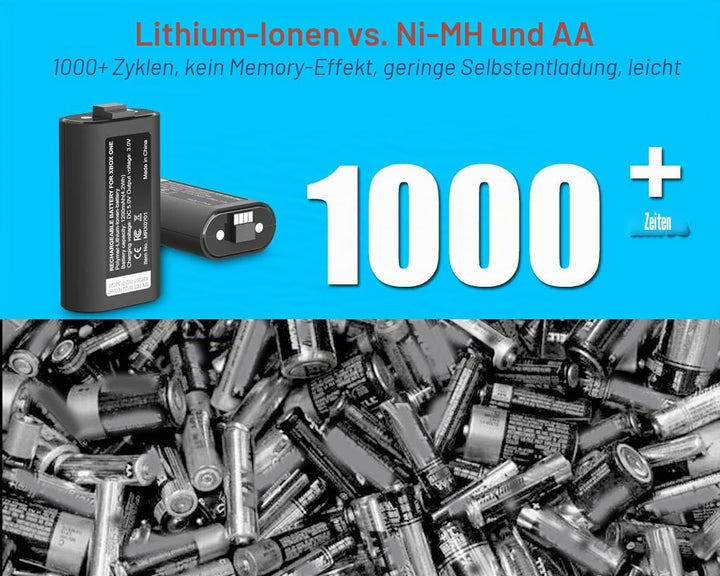 ElecGear Wiederaufladbare Lithium Ionen Akku für Xbox Controller, 1200mAh Li-Ion Batterien für Xbox