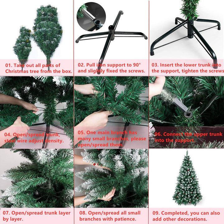 Sunjas Weihnachtsbaum künstlich, 120/150/180/210 cm Tannenbaum mit Schnee-Effekt, mit Tannenzapfen u