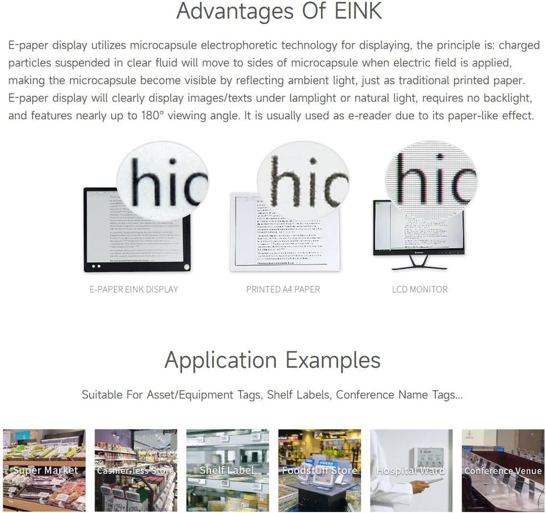 Waveshare 2.9 Inch E-Paper Display Panel Module Kit 296x128 Resolution E-Ink Electronic Screen for f