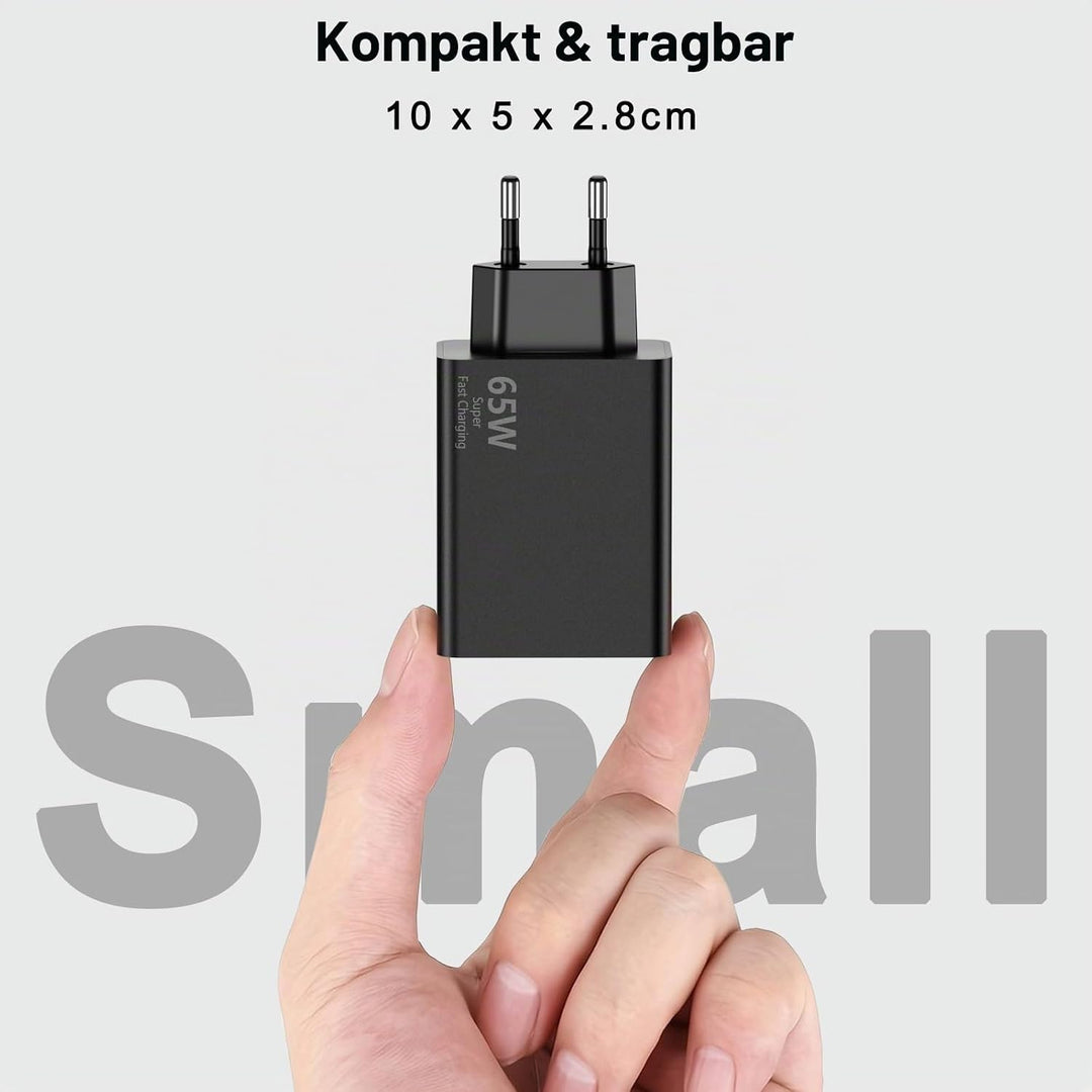 USB C Ladegerät 65W, 3-Port【2 USB C+1 USB A】USB-C Netzteil PPS Schnellladegerät PD+QC Charger kompat