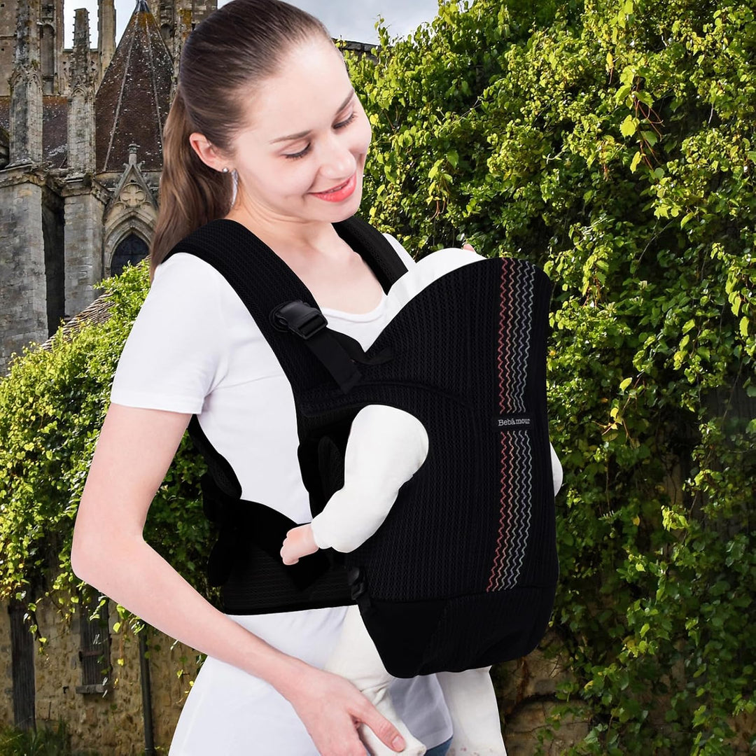 Bebamour Babytrage Vorder und Rückentrage mit 2 Schulterlätzchen,Black Pro, Black Pro