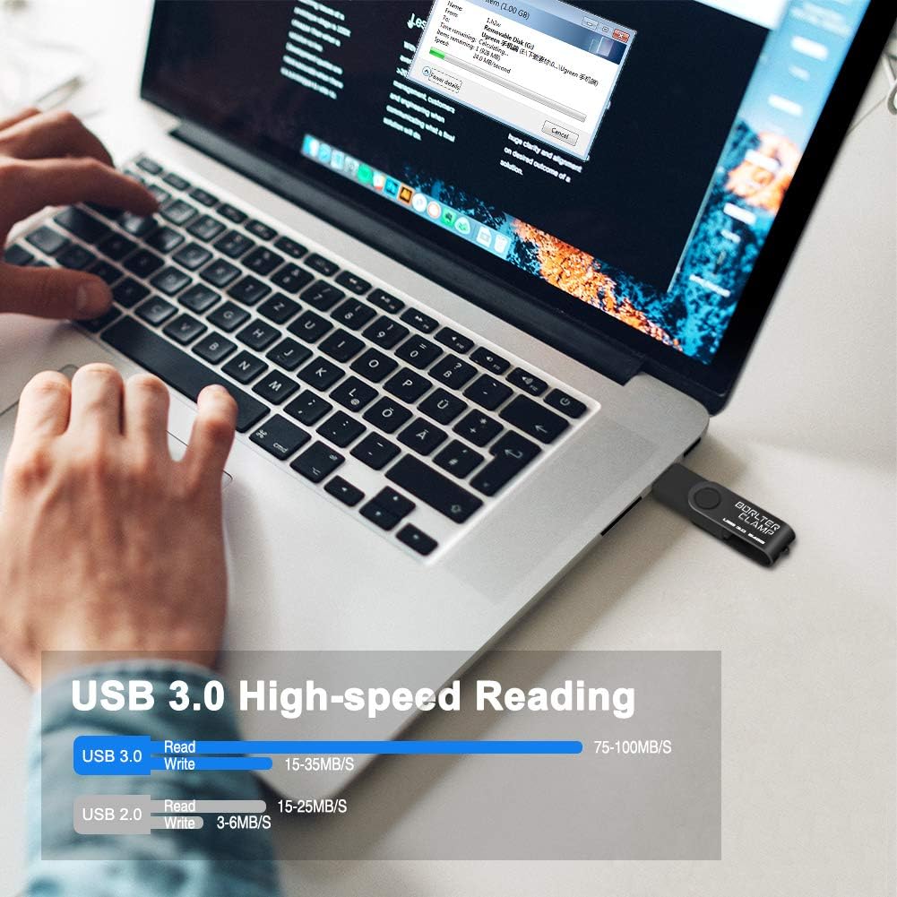 BORLTER CLAMP 256GB USB-Stick 2 in 1 Dual Port USB 3.0 Speicherstick OTG Flash-Laufwerk für Micro-US
