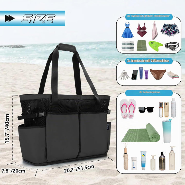 Fasrom Extra Grosse Netz Strandtasche, Übergrosse Strandtasche für Strandausflug (Patent Angemeldet)