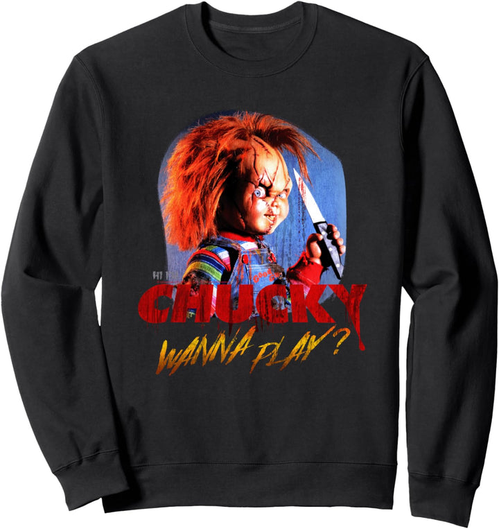 Child's Play Chucky Wanna Play Creepy Portrait Sweatshirt