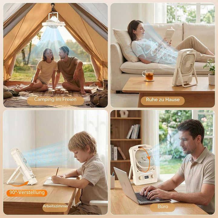 IERAKOR Tischventilator Leise mit Bluetooth, Akku Mini Ventilator 6000mAh | Bluetooth Lautsprecher,