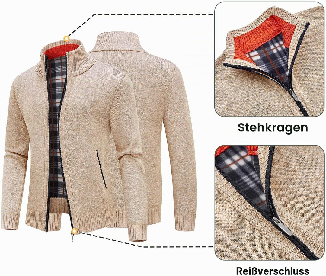 KUDORO Strickjacke Herren Cardigan Trachtenjacke mit Reissverschluss Gestrickt Wintermantel Strickja