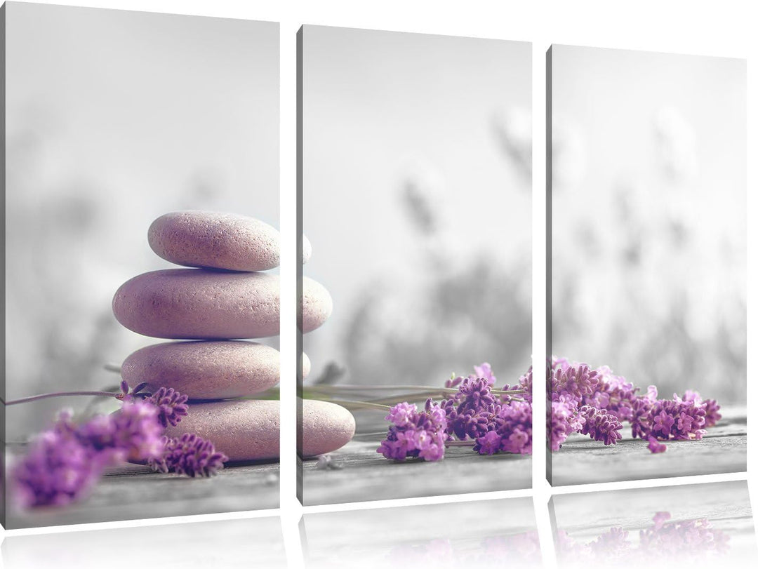Pixxprint Lavendel Spa-Stillleben als Leinwandbild/Grösse: 3 Teilig (120x80) cm/Wandbild/Kunstdruck/