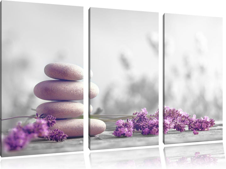 Pixxprint Lavendel Spa-Stillleben als Leinwandbild/Grösse: 3 Teilig (120x80) cm/Wandbild/Kunstdruck/