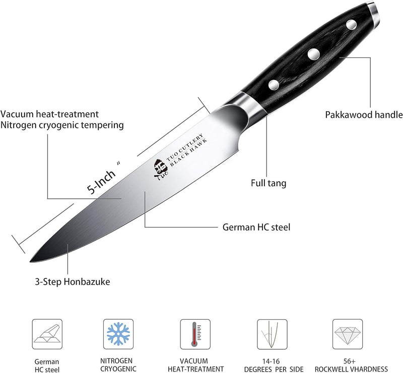 TUO Küche Allzweckmesser Küchenmesser Klein 13cm Kochmesser Universalmesser Deutscher Edelstahl Küch
