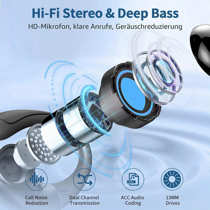 Bluetooth Kopfhörer, 2026 Kopfhörer Kabellos Bluetooth 5.4 Sport tiefer Bass, 50 std Spielzeit In Ea