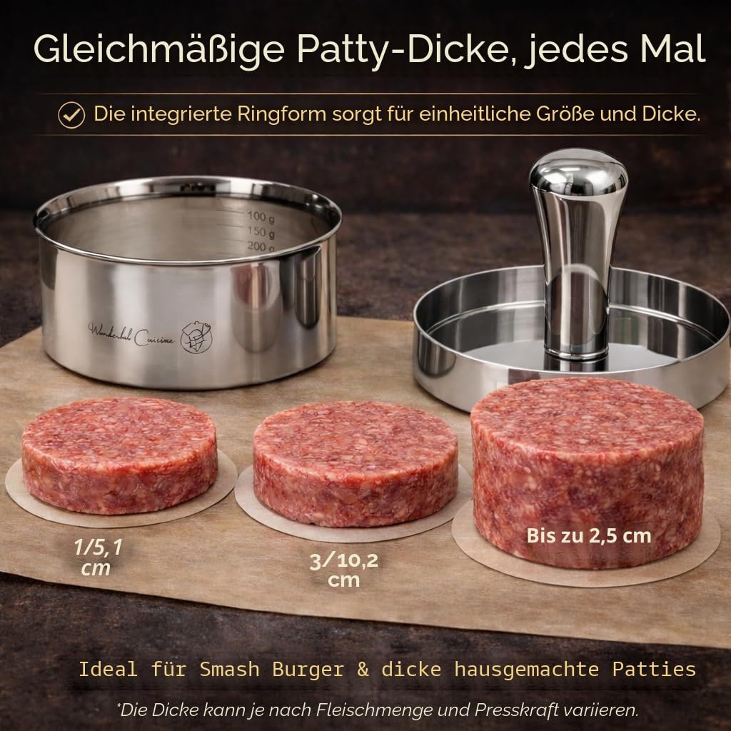 Stainless Steel Burger Press & Meat Patty Maker, Heavy Duty One-Piece Design, Non-Stick Round Hambur