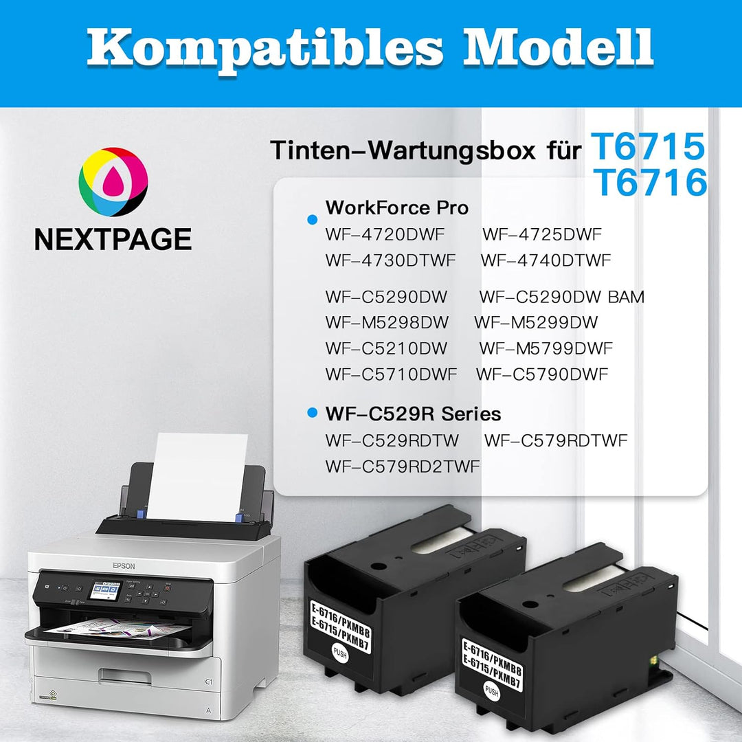 Nextpage Tinten-Wartungsbox für T6716&amp;T6715 oder C13T671600&amp; C13T671500,2 Stücke, passend für WF-472