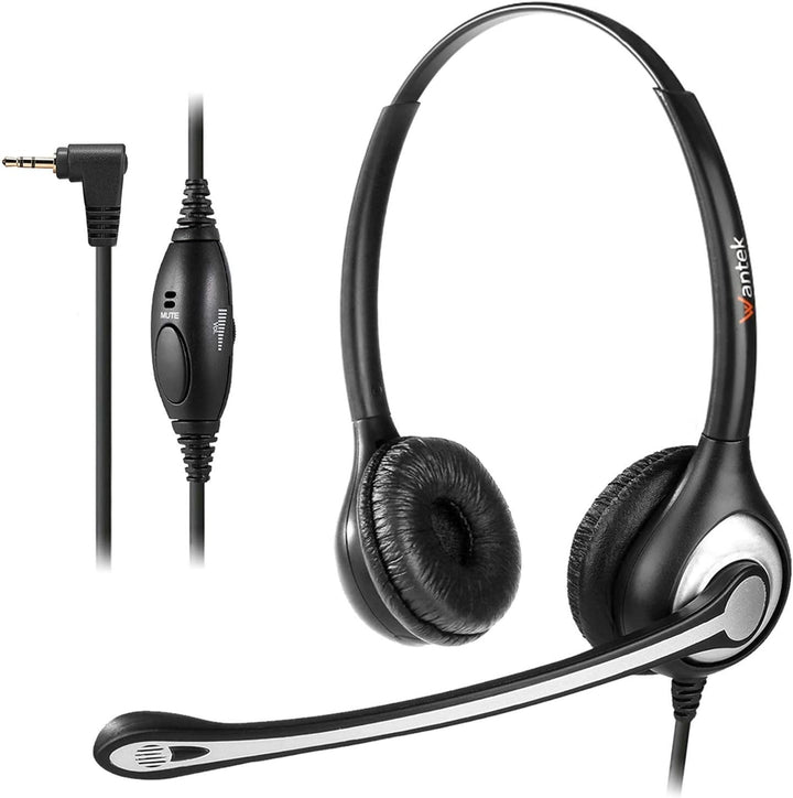 Wantek 2,5mm Telefon Headset Dual mit Noise Cancelling Mikrofon und Volume Mute Control 6025-SS-A, 6