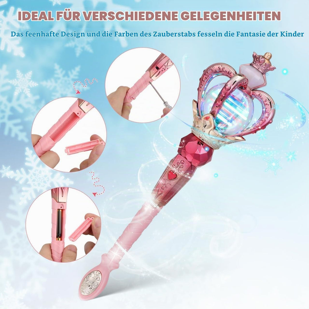 MAGICLULU Leuchtender Feenstab für Kinder - Magischer Prinzessinnen Zauberstab mit Musik &amp; 360° Dreh