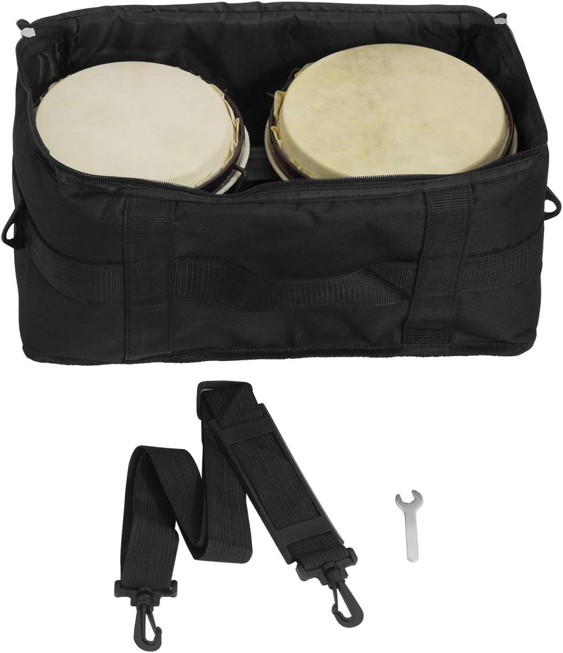 World Rhythm BON7 Bongos 6"" & 7"" Anfänger Eiche Bongo Drums - Matt Black Bongos mit gepolsterter G