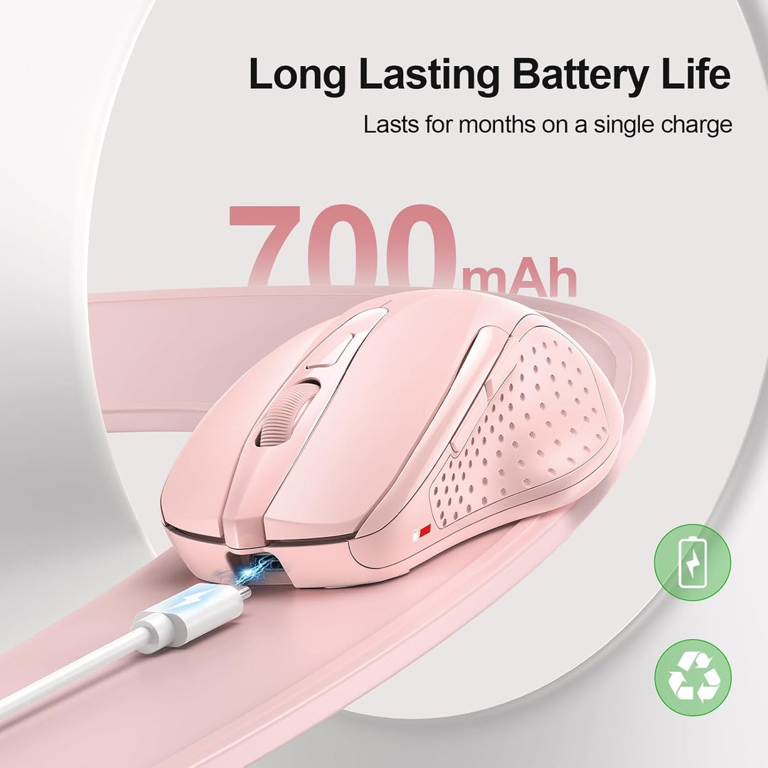 TECKNET Wiederaufladbare, 2.4G Kabellose Maus mit leisem Klick, 4800 DPI, 6 Einstellbar, Ergonomisch