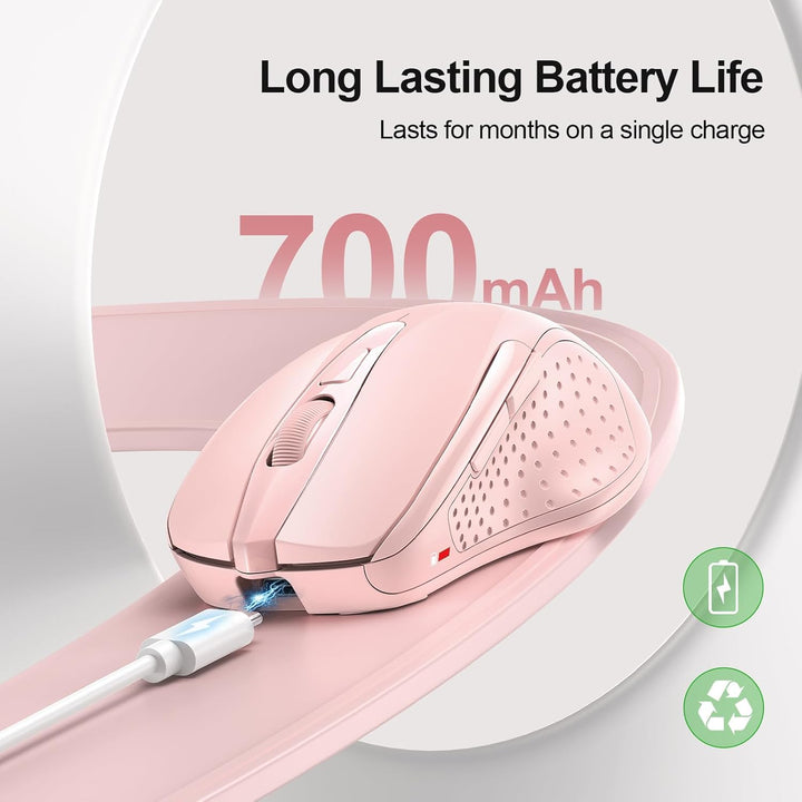 TECKNET Wiederaufladbare, 2.4G Kabellose Maus mit leisem Klick, 4800 DPI, 6 Einstellbar, Ergonomisch
