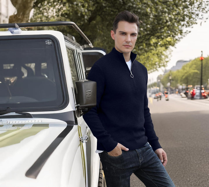 Hisir Pullover Herren Strickpullover 1/4 Zip Pulli Männer, Bequem Weich Warmer Winter Pullover für M