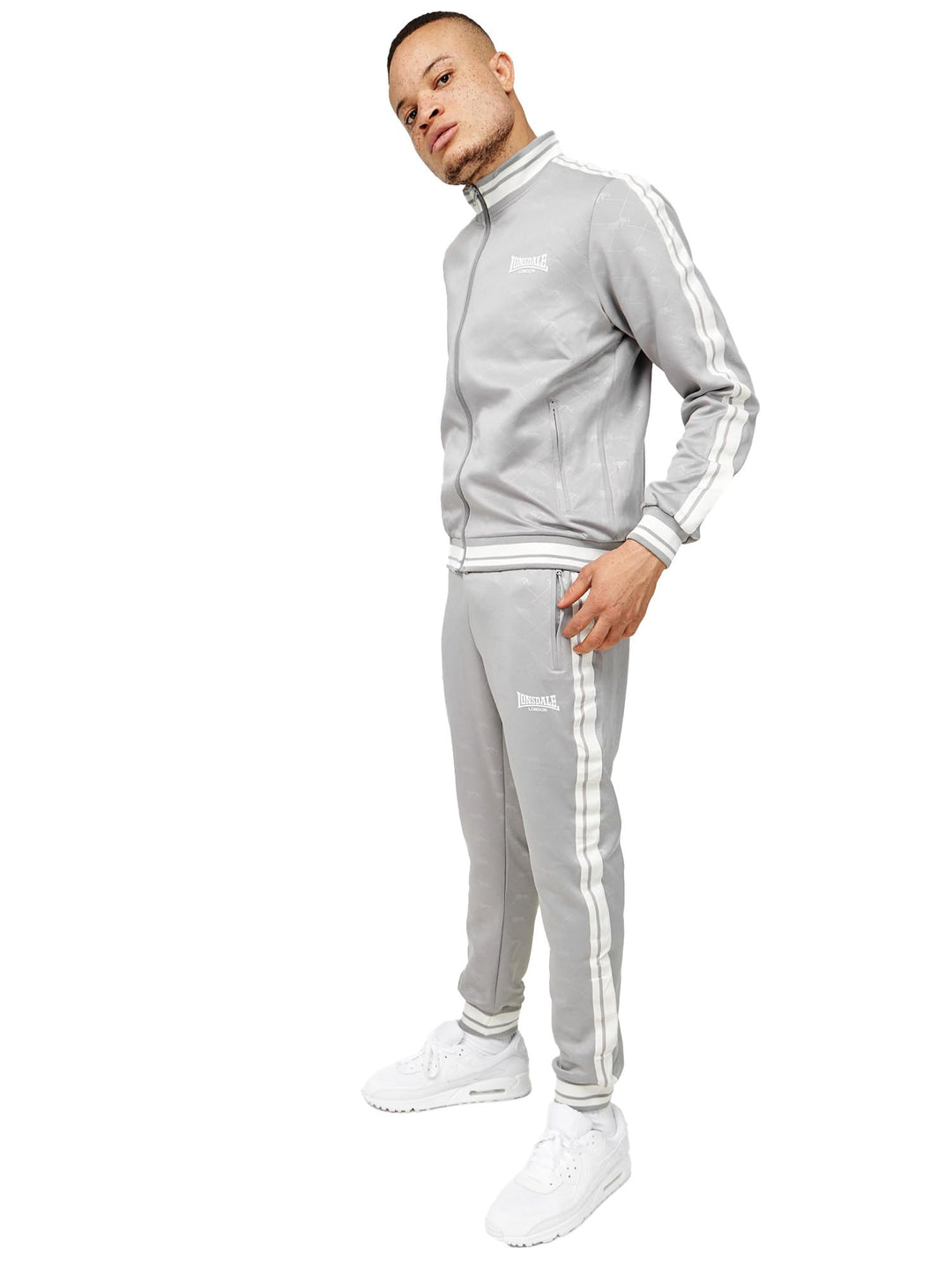 Lonsdale ASHWELL Herren Trainingsanzug schmale Passform S Grey/White, S Grey/White