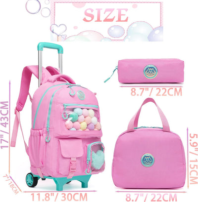 HTgroce Rosa Süsser Kinder Trolley Rucksack Schultasche Schulranzen Mädchen schultrolleys Schulrucks