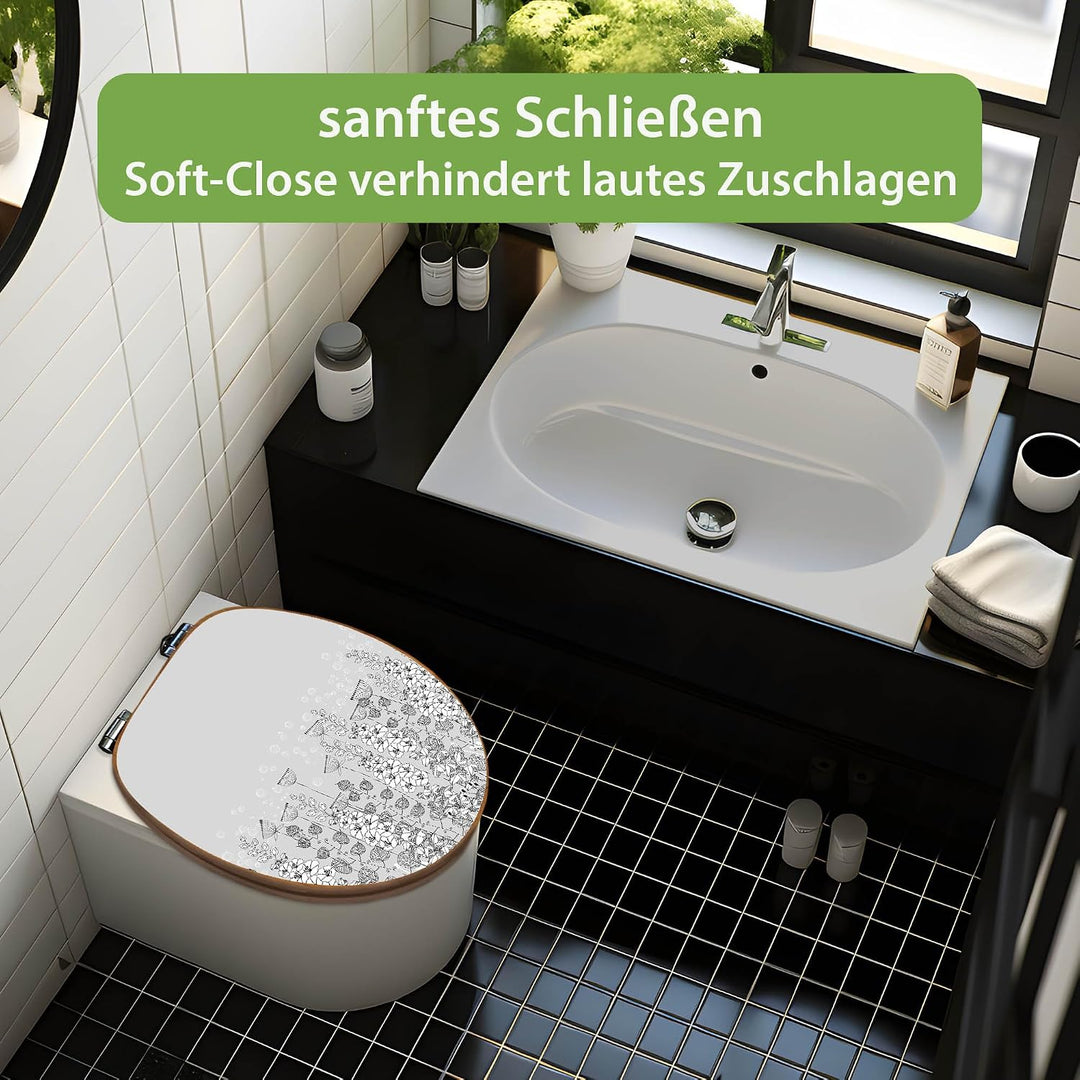 banjado Design WC Sitz Bambus Absenkautomatik 45,8x37,5cm - Toilettendeckel mit Absenkautomatik Holz