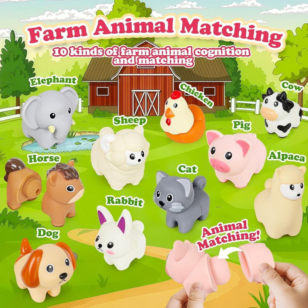 10pcs Bauernhof Tier Matching Spielzeug, Montessori Spielzeug für Kleinkinder, Farbsortierung & Stap