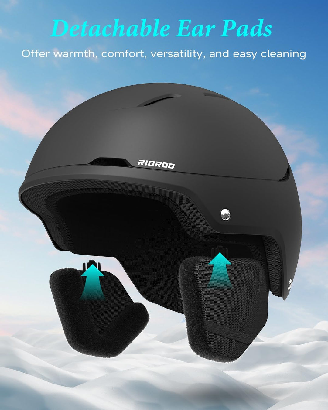 RIOROO Skihelm, Skihelme Herren Damen Jugendliche Grössenverstellbar,Warme Flusen-Ohrpolster Snowboa