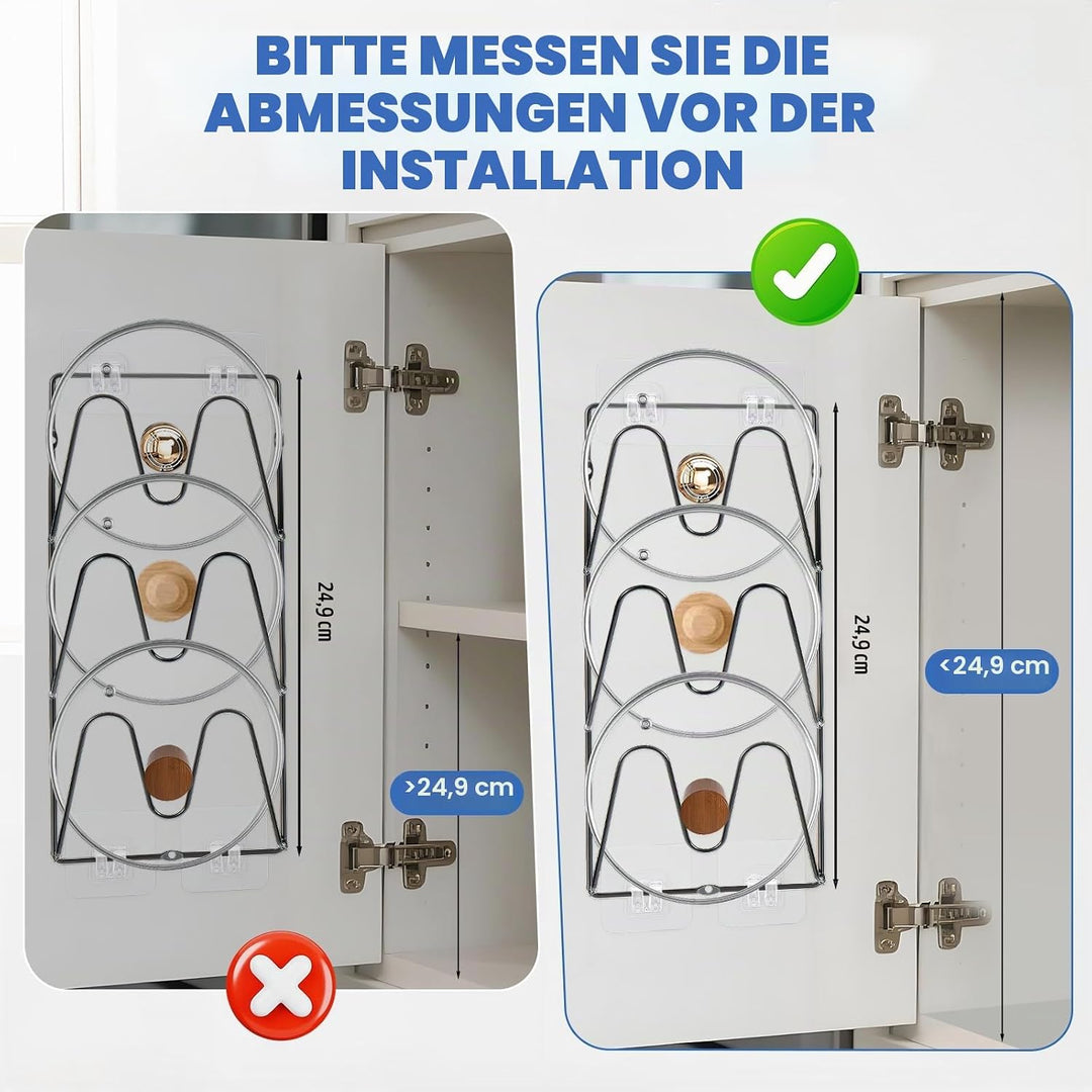 2 Pack Topfdeckel Organizer Rack, 6-Tier Topfdeckel Halter, keine Bohrung erforderlich, Sticks zu gl