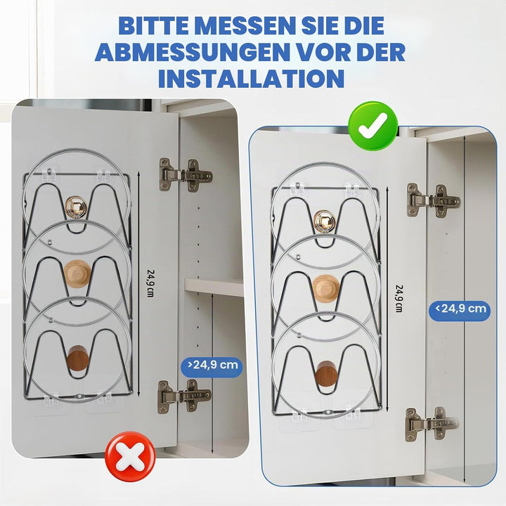 2 Pack Topfdeckel Organizer Rack, 6-Tier Topfdeckel Halter, keine Bohrung erforderlich, Sticks zu gl