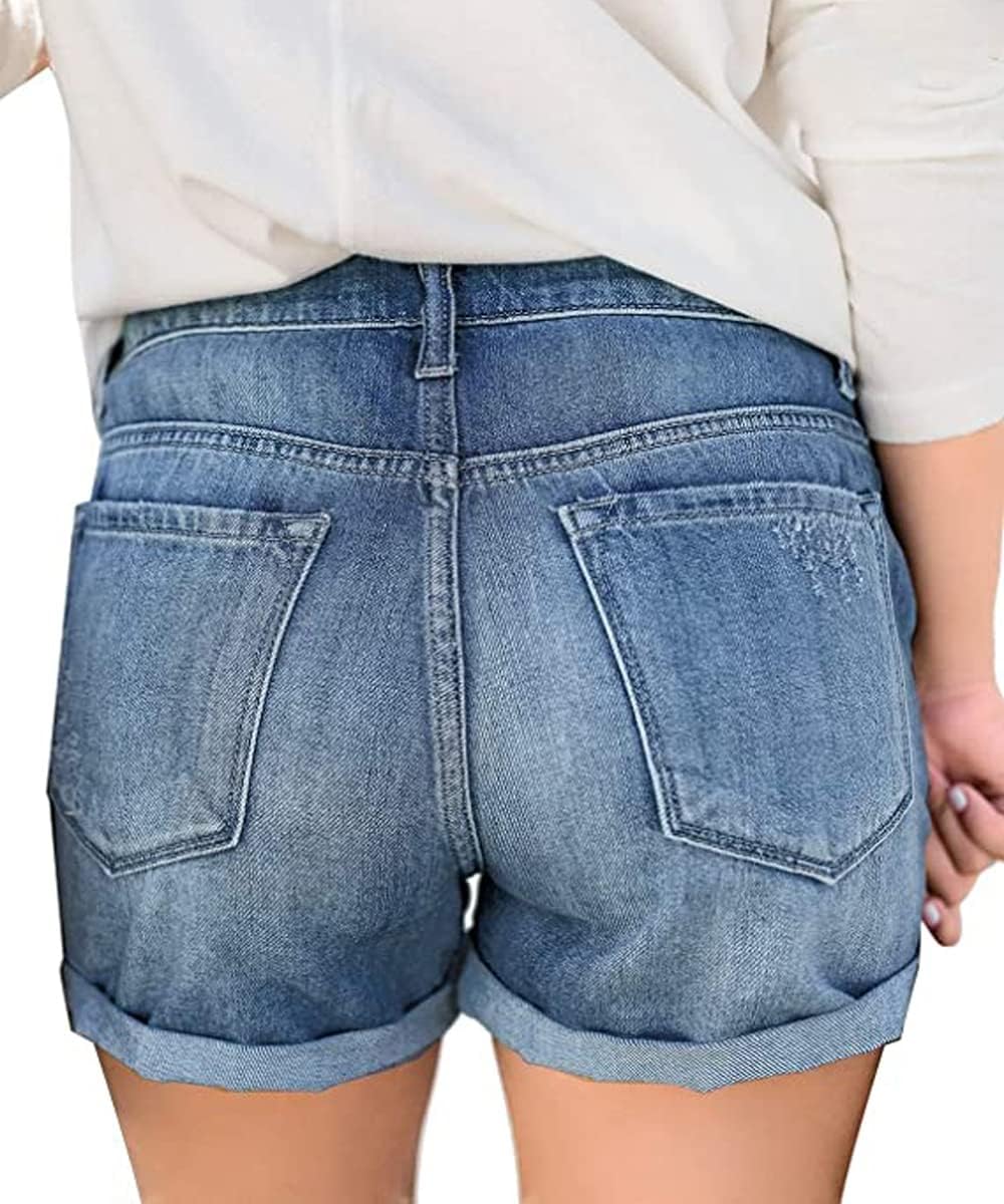 Necooer Damen Casual Ripped Denim Shorts Mittlere Taille Kurze Jeanshose mit Taschen S Hellblau 04,