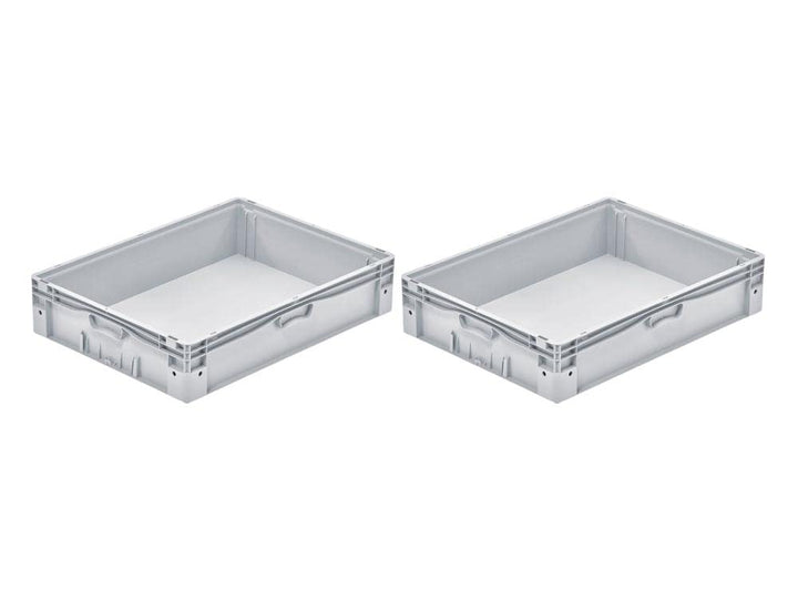 SparSet 2x Euro-Norm Grossbehälter | HxBxT 17x60x80cm | 72 Liter | Glatter Boden | Grau | Eurobehält