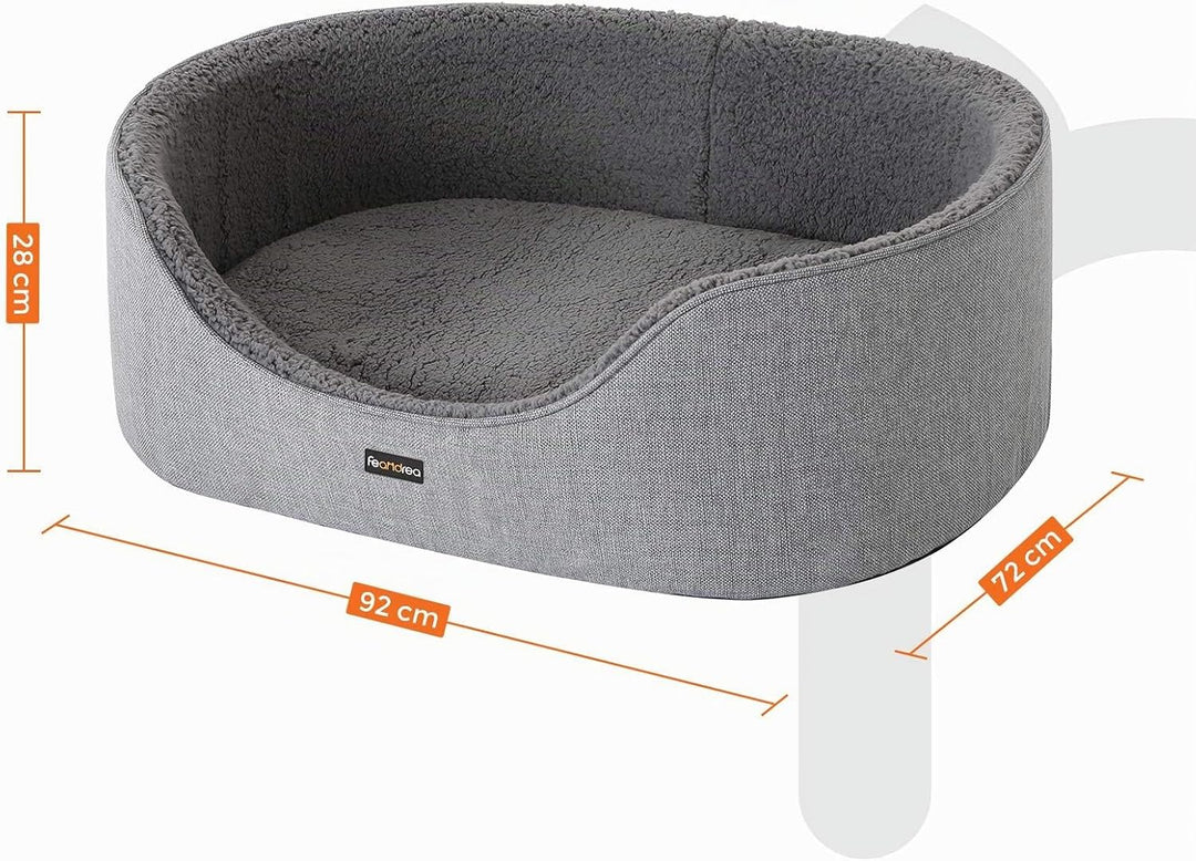 Feandrea Hundebett, Hundekorb, Wendekissen, 92 x 72 x 28 cm, grau PGW33GG Grau L 92 x B 72 x H 28 cm