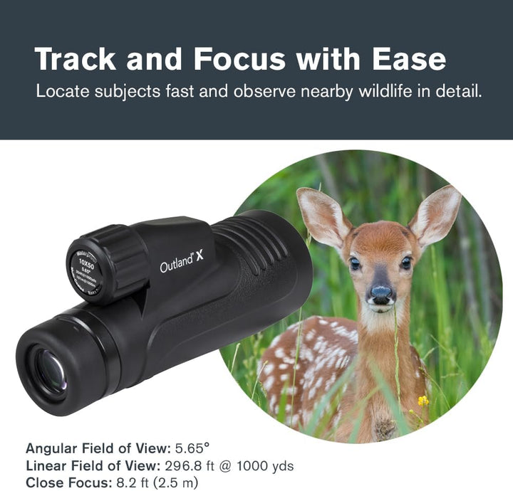 Celestron 72370 Outland X 10x50 Waterproof Monocular with Smartphone Adapter, Bluetooth Remote, Eyep