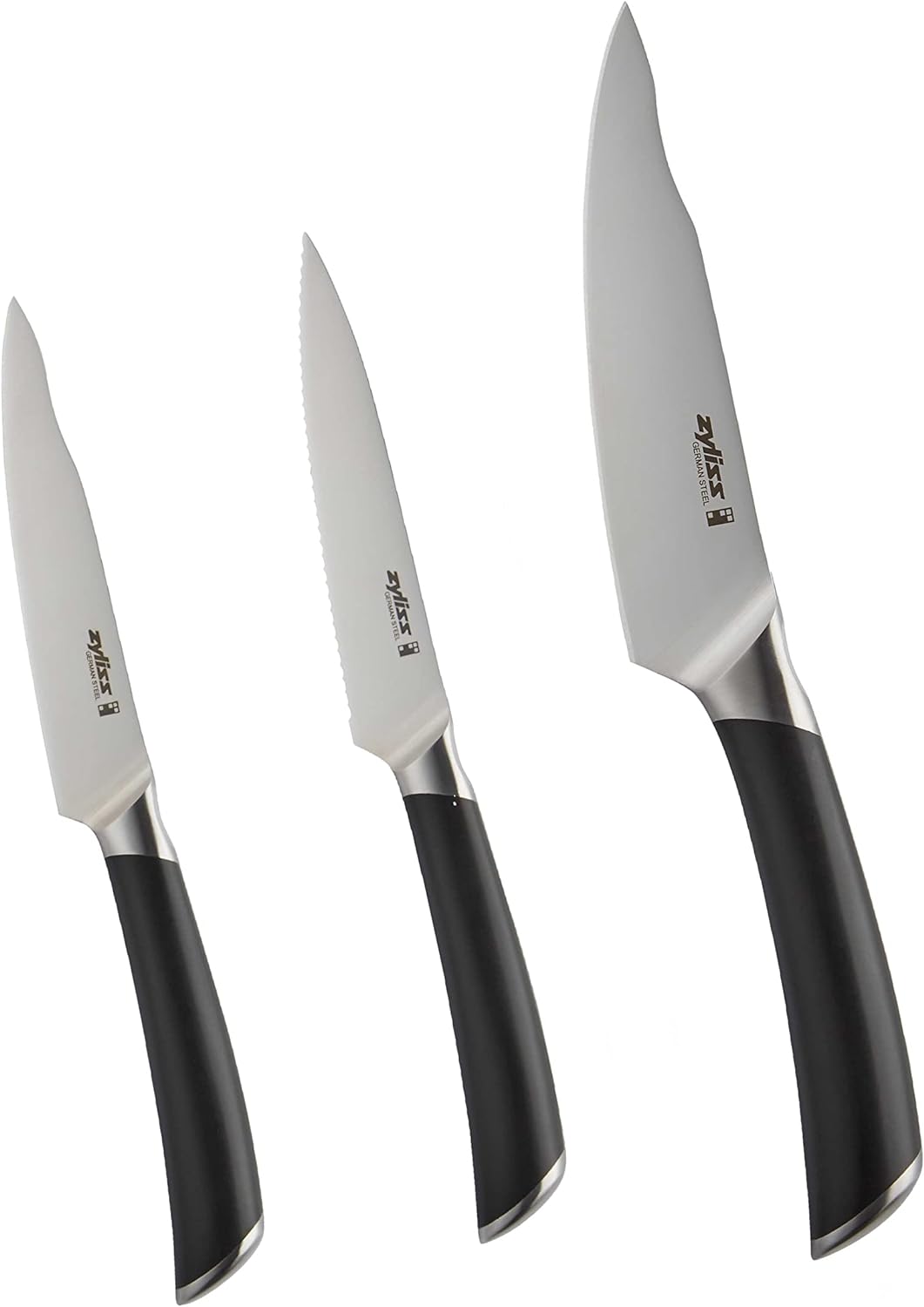 Zyliss E920278 Comfort Pro Messer Set 3-Teilig, Deutscher Edelstahl, Black Handle, 1x Gemüsemesser,