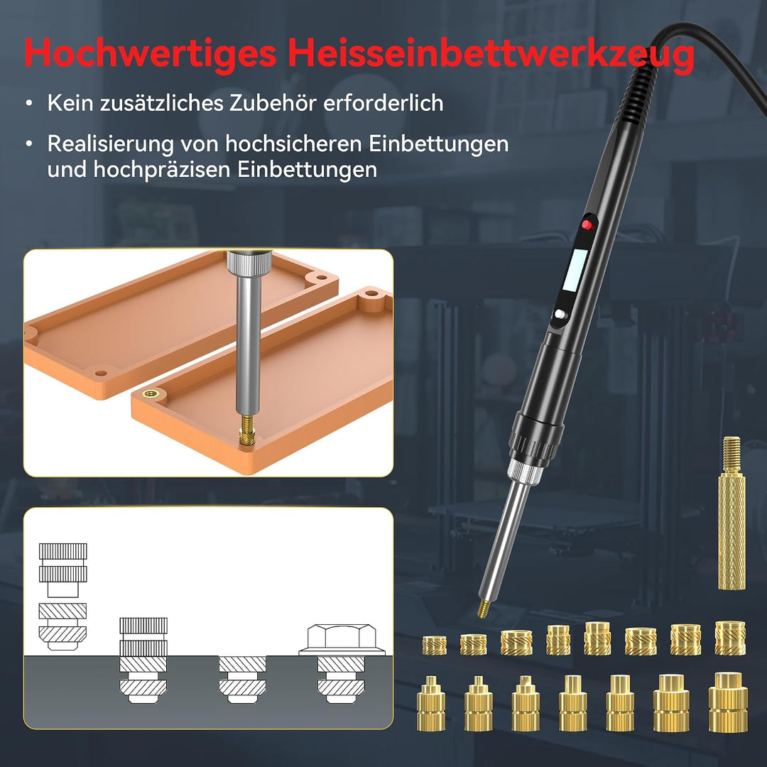 Gewindeeinsätze Lötspitzen Set 80W Temperatur Einstellbar Lötkolben mit Einschmelzhilfe, 220tlg Mess