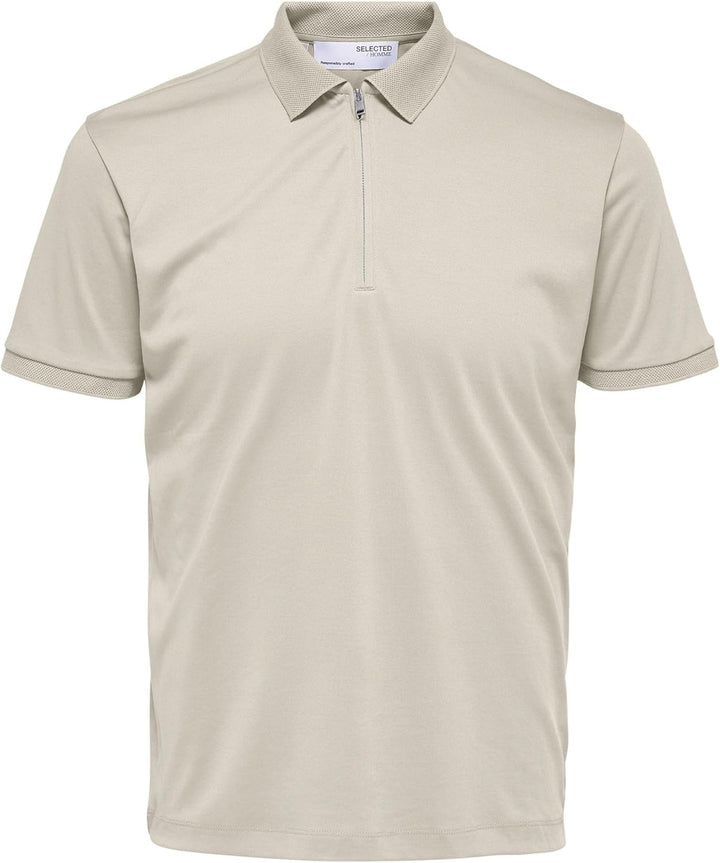 SELETED HOMME Herren Slhfave Zip Ss Polo Poloshirt XL Oatmeal, XL Oatmeal