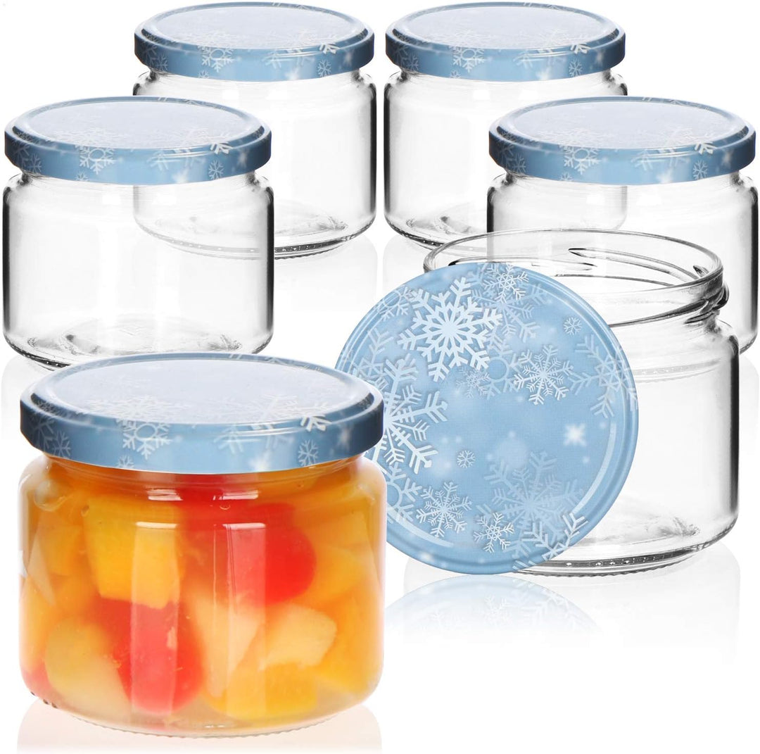com-four® 6X Einmachgläser Winter Edition to Ø 82 mm - 330 ml mit Schraub-Deckel im winterlichen Des