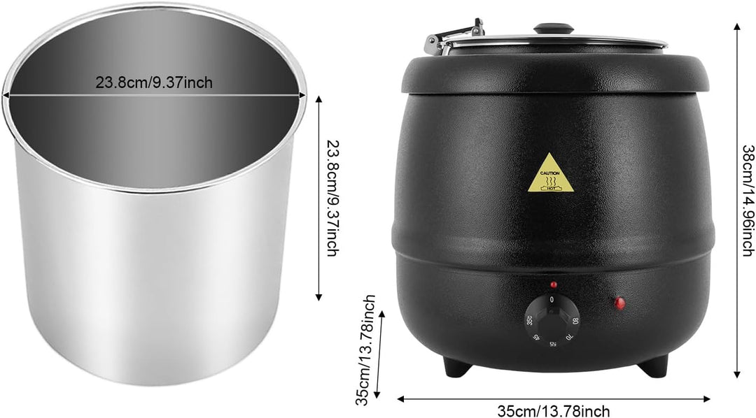 Elektrischer Suppentopf 10L, 400W Suppenkessel mit Klappdeckel, 35-80°C Profi Gastro Suppenwärmer mi