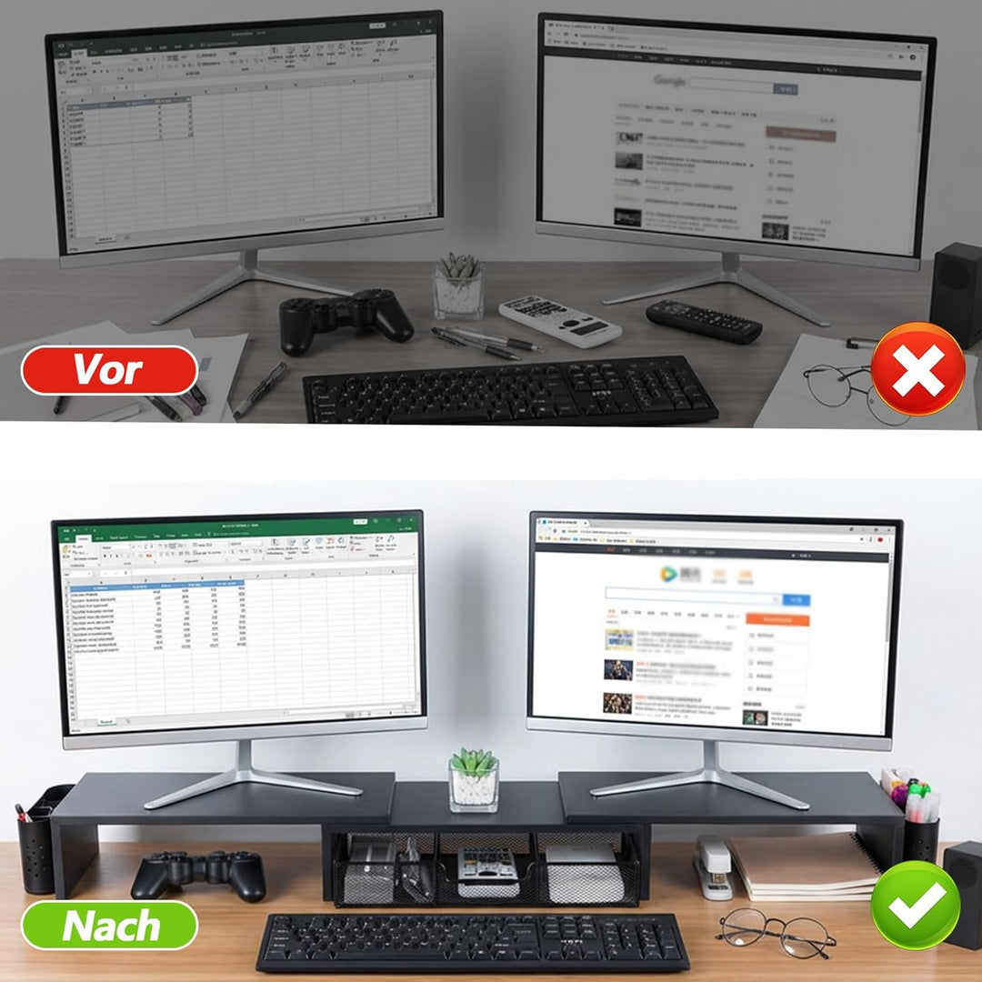 Kottwca Dual Monitorständer, Metall Monitor Stand mit Schublade und 2 Stifthaltern, Verstellbare Län