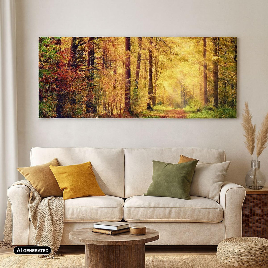 Wandbilder Dekoration Wohnzimmer Wald Baum Natur Panorama Bilder auf Leinwand 120x50cm Leinwandbild