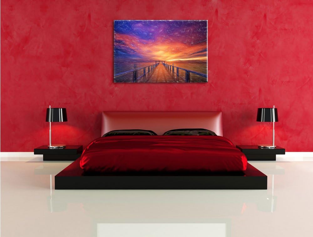 Pixxprint Steg ins Meer als Leinwandbild/Grösse: 100x70 cm/Wandbild/Kunstdruck/fertig bespannt, 100x