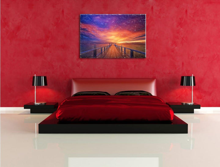 Pixxprint Steg ins Meer als Leinwandbild/Grösse: 100x70 cm/Wandbild/Kunstdruck/fertig bespannt, 100x