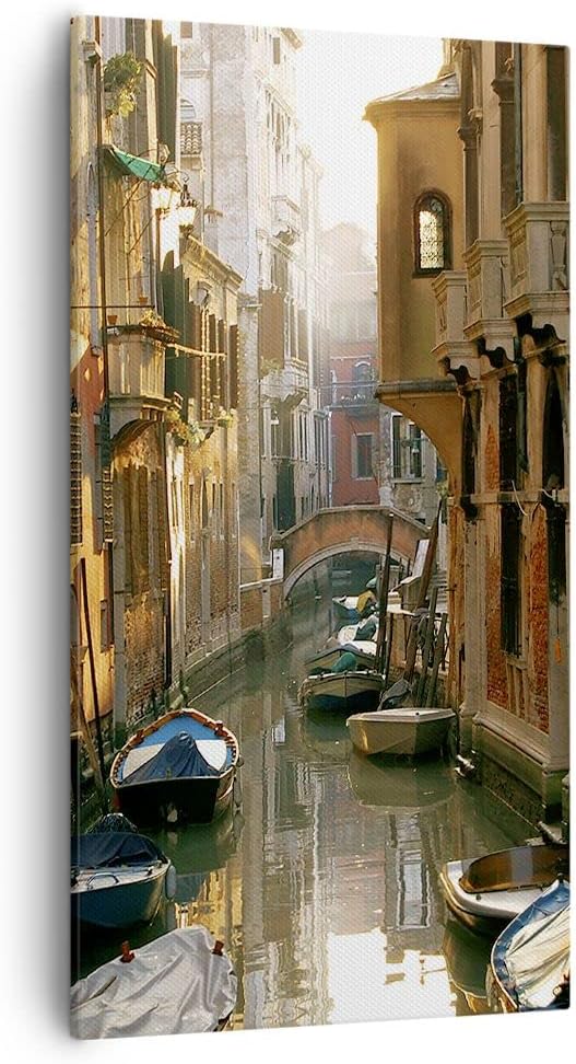 Bilder auf Leinwand 55x100cm Leinwandbild mit Rahmen Venedig Brücke Wasser Haus Gross Wanddeko Bild