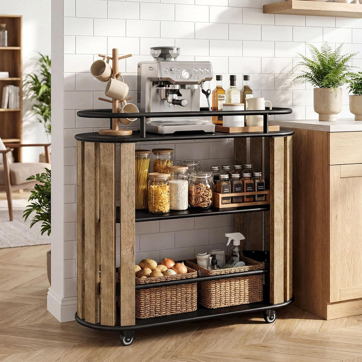 Tribesigns Servierwagen mit Rollen, 3-stufiger Küchenwagen im Industrial Design, Rollwagen mit Holza