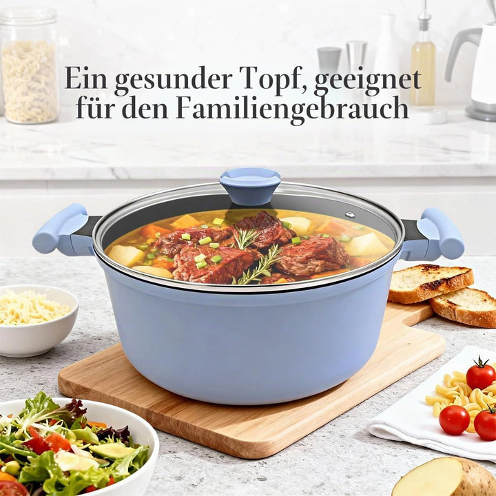 Kochtopf 28 cm mit Deckel, Grosser 7L Schmortopf Gesunde Koch-Nudeltopf für alle Herde, Antihaft Kas