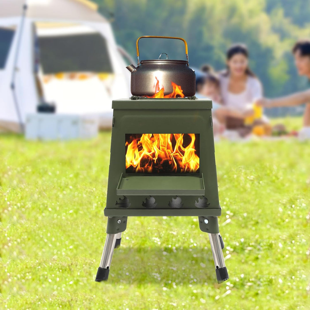 Campinggrill Edelstahl, Tragbarer Holzofen für Camping, Boden Stehend Gartenofen Zelt Ofen Outdoor,