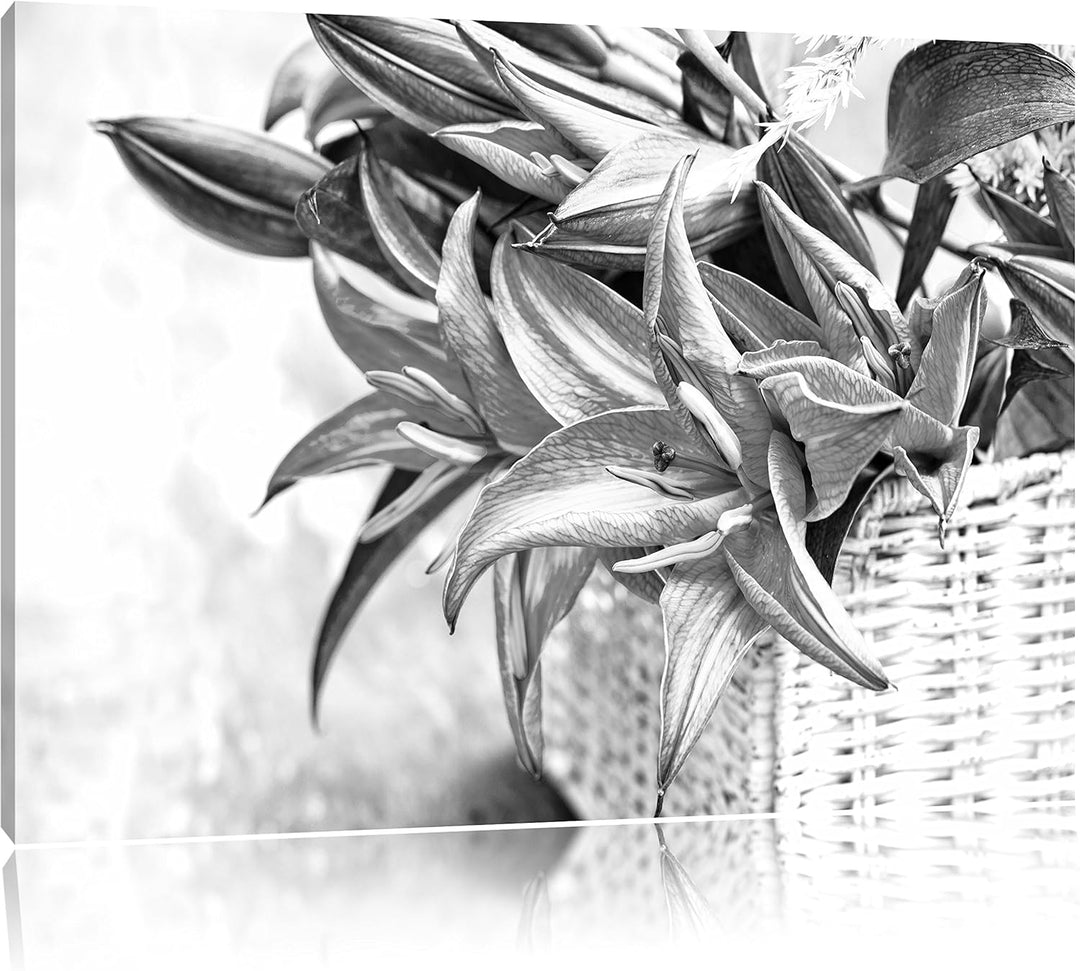 Pixxprint Blaue Blumen im Körbchen / 100x70cm Leinwandbild bespannt auf Holzrahmen/Wandbild Kunstdru